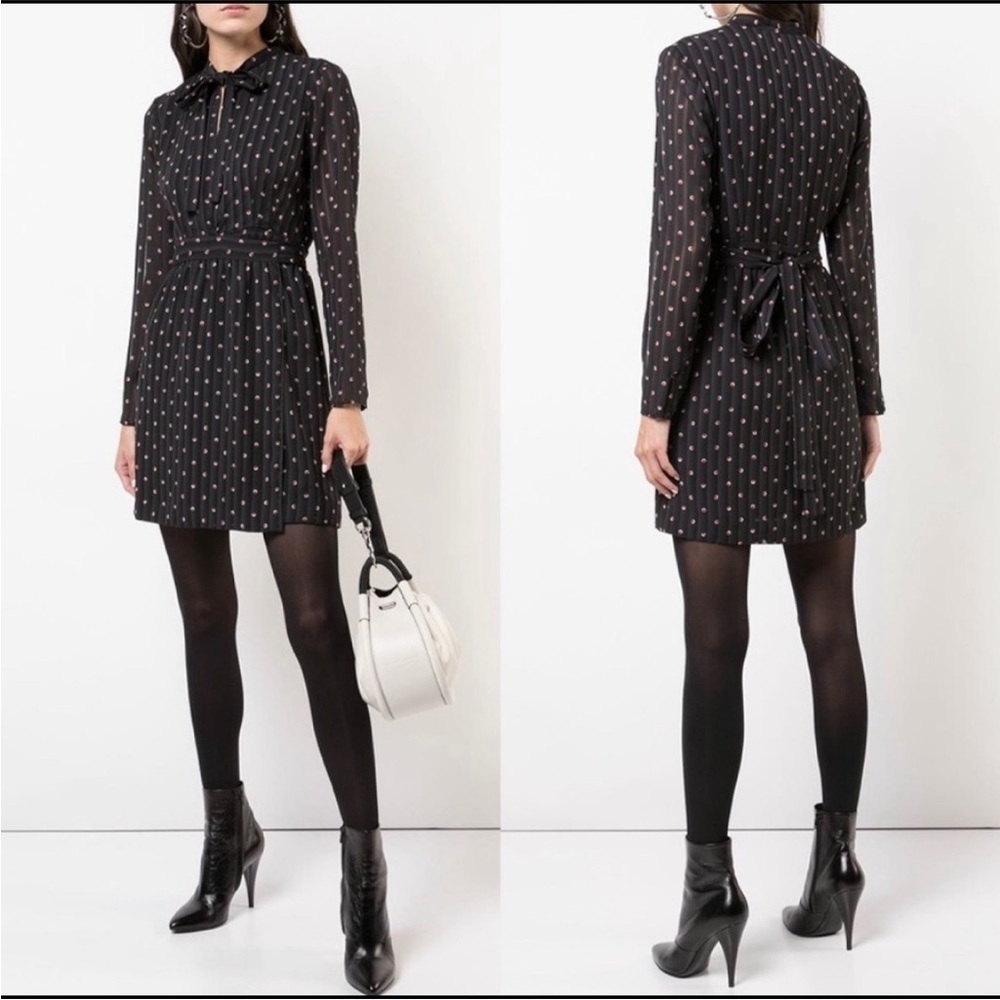 ALEXIS Leila Pleated Rio Print Black Mini Wrap Dress Size Medium